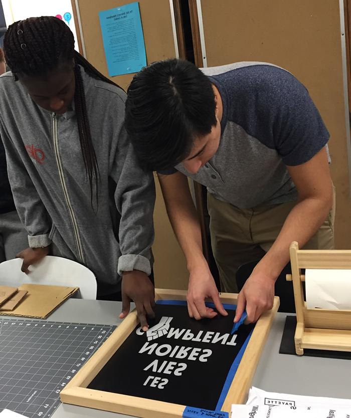 Screen printing students